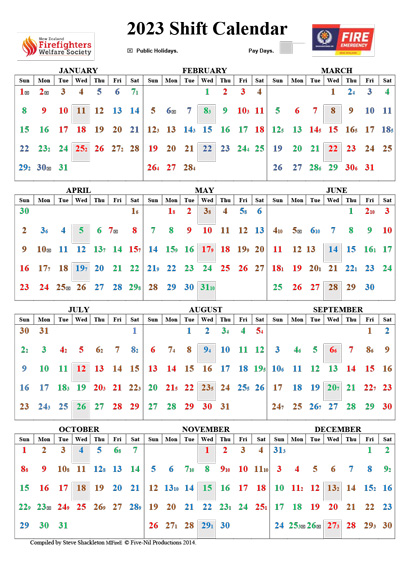 Shift Calendars – New Zealand Firefighters Welfare Society