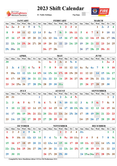 Shift Calendars - New Zealand Firefighters Welfare Society